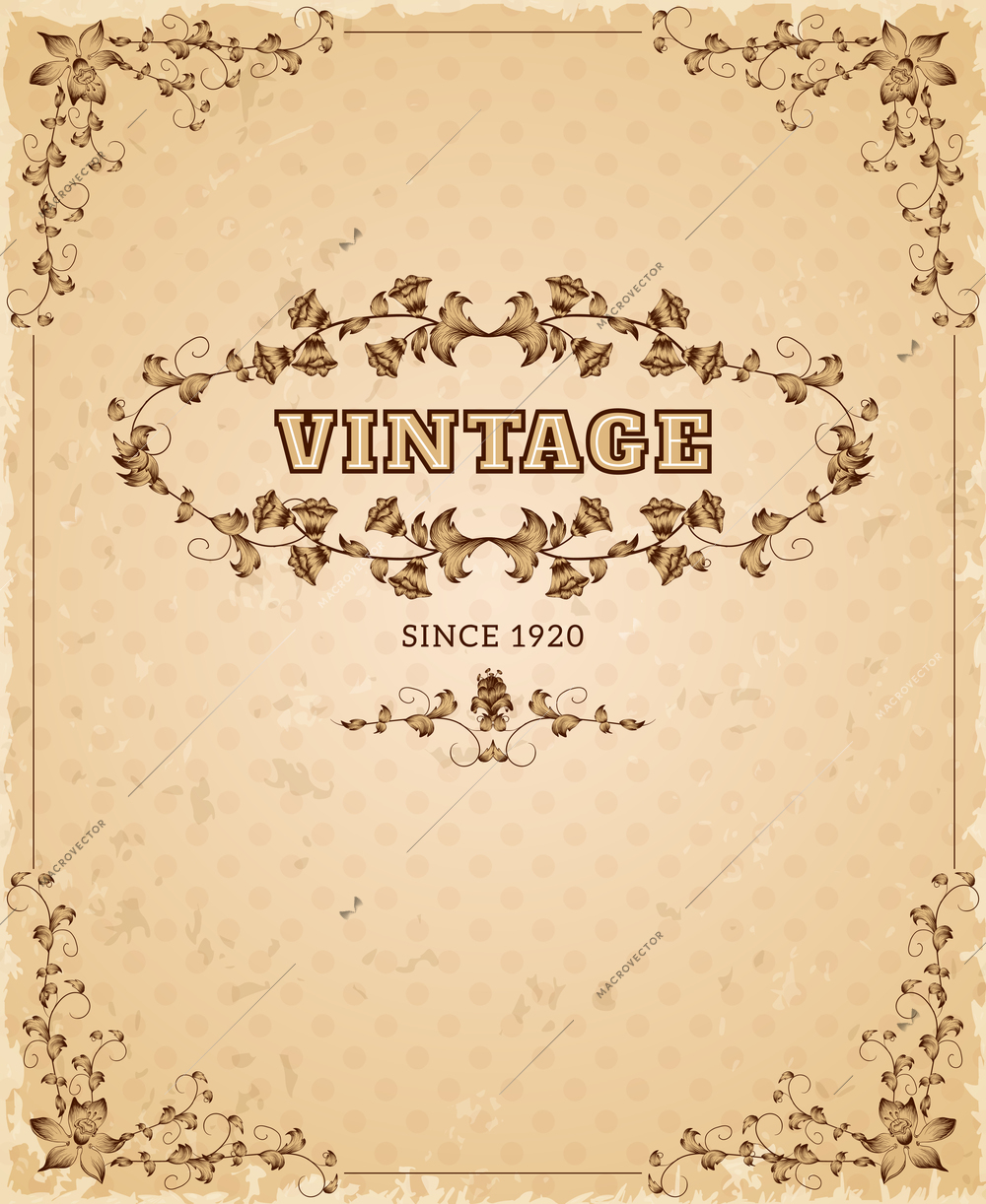 Retro style aged paper ornate nostalgic vintage cover poster decorative design ink sepia abstract vector illustration