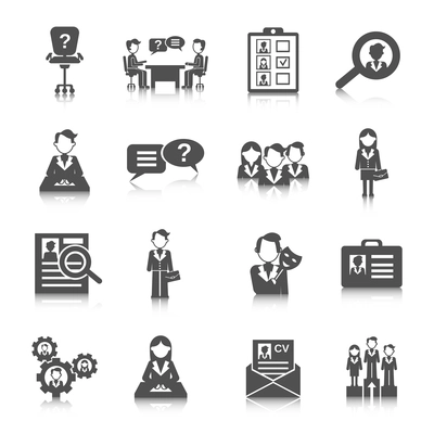 Human resources business staff search icon black set isolated vector illustration