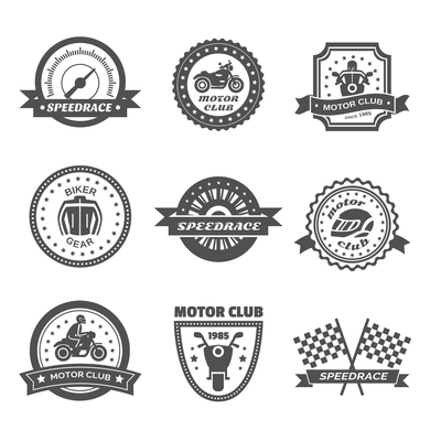 Rider label black set with motorcycles and scooters club emblems isolated vector illustration