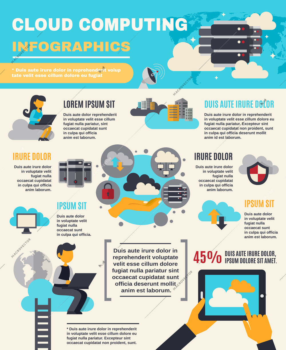 Cloud computing infographics set with information technology symbols vector illustration