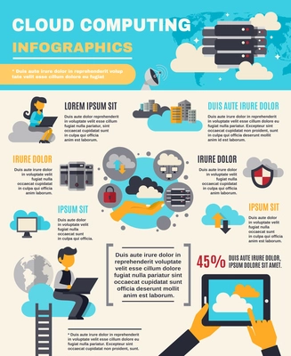 Cloud computing infographics set with information technology symbols vector illustration