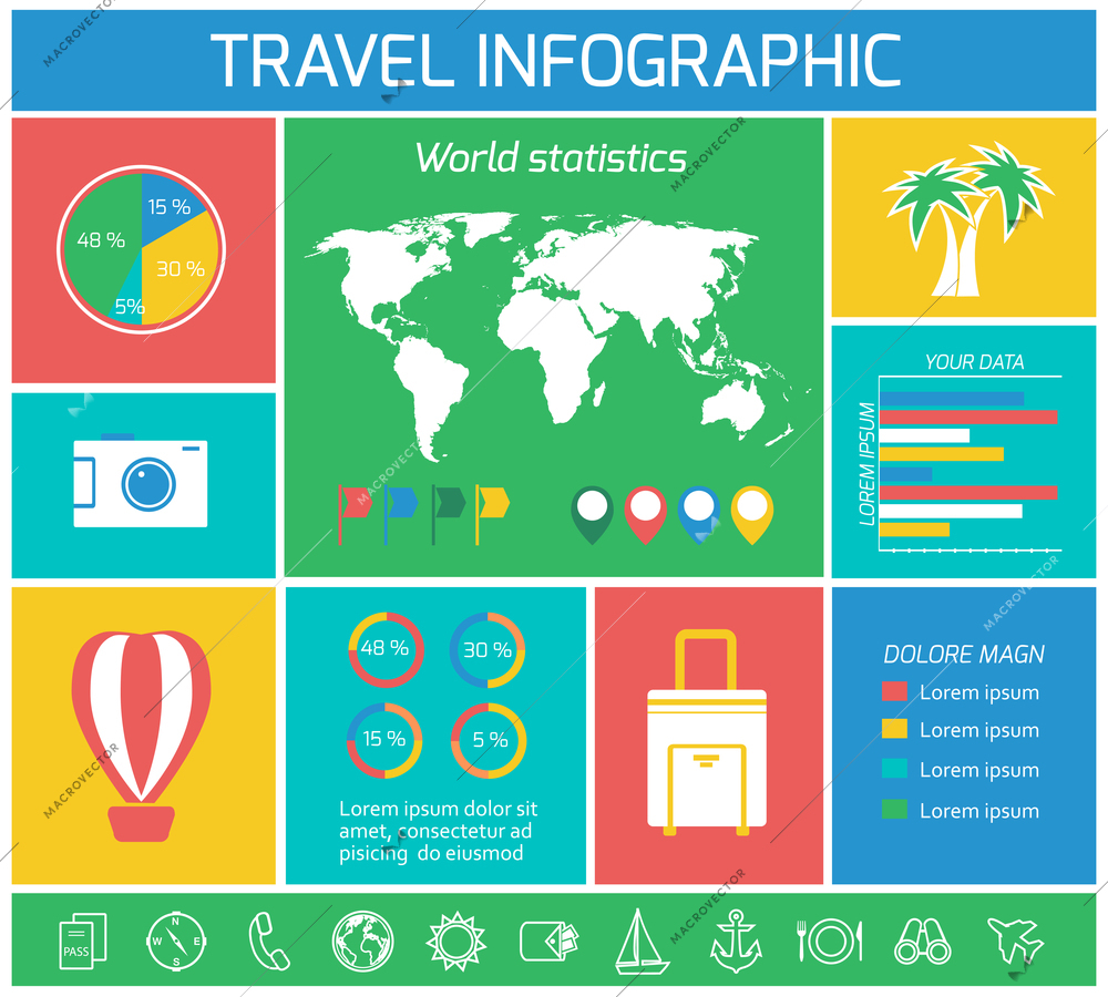 Vacations travel infographics elements for charts and graphs vector illustration