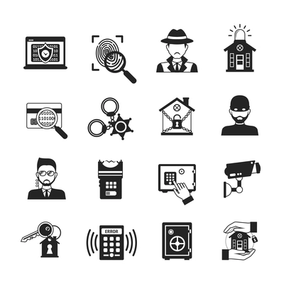 Security safety and alarm system icons black set isolated vector illustration