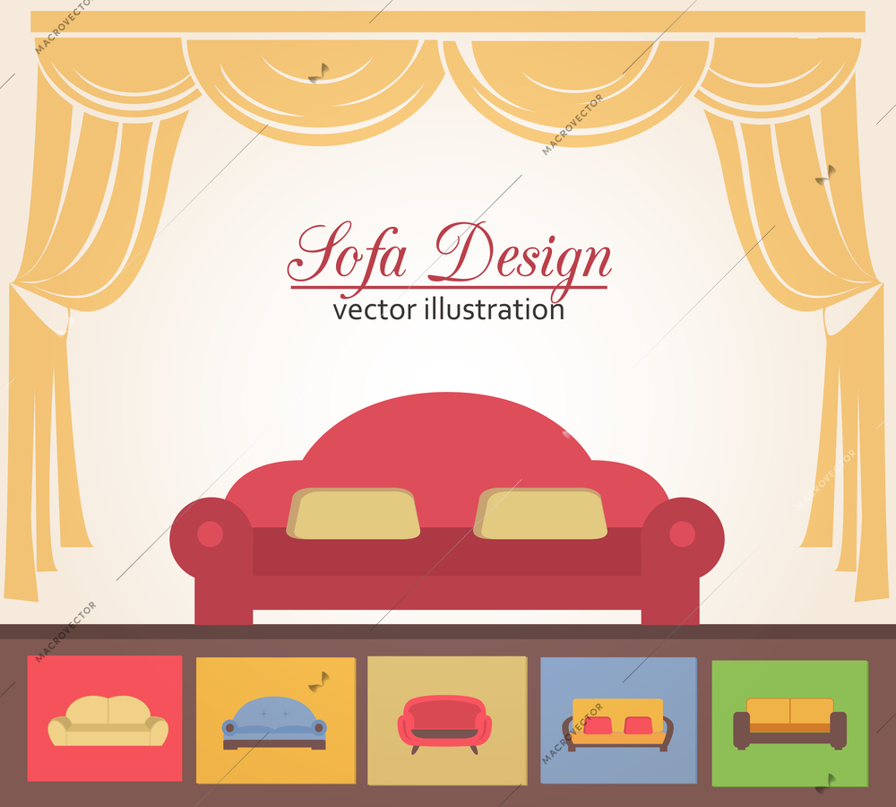 Sofa or couch design poster elements for brochure advertising vector illustration