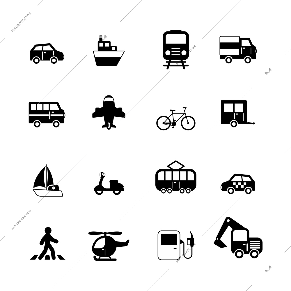 Transportation pictograms collection of car truck bus pedestrian isolated vector illustration