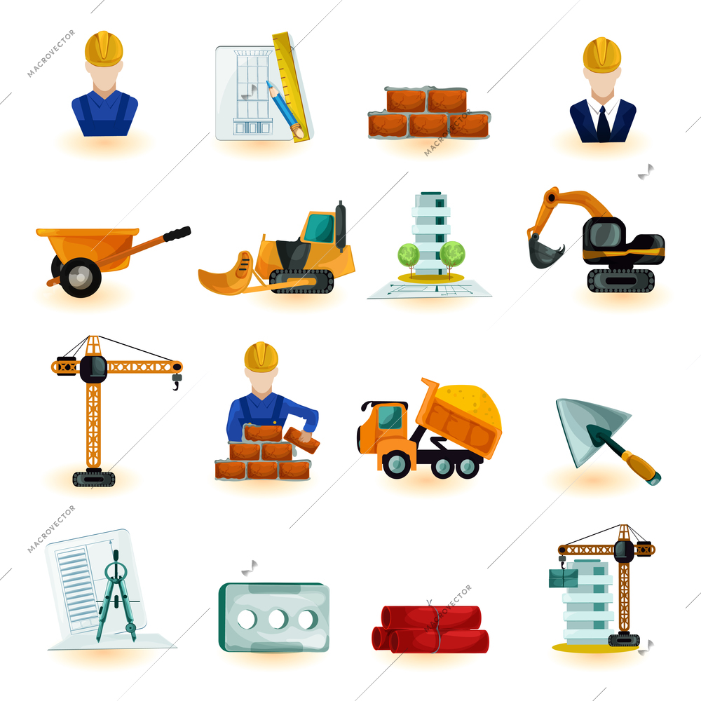 Architect industrial and construction engineer decorative icons set isolated vector illustration