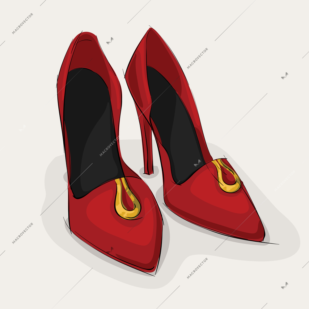 Classic woman's leather red shoes on high heel isolated vector illustration