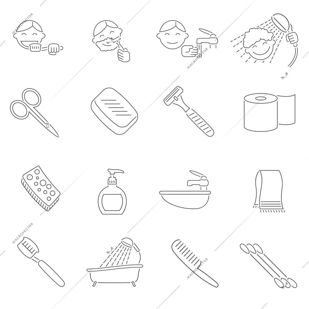 Personal hygiene decorative icons outline set with razor scissors toothbrush hairbrush isolated vector illustration