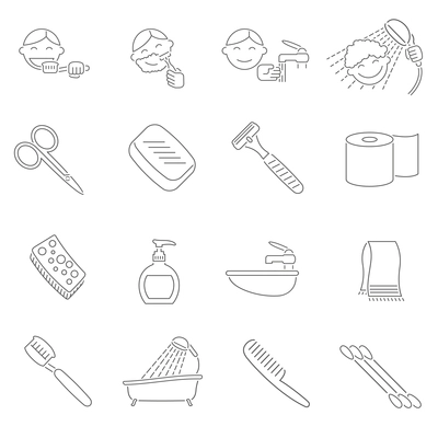 Personal hygiene decorative icons outline set with razor scissors toothbrush hairbrush isolated vector illustration