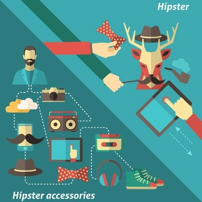 Hipster corner set with flat modern fashion accessory elements isolated vector illustration