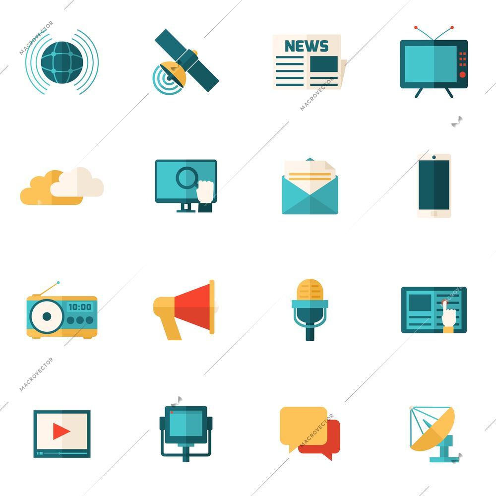 Social media and communication technology flat icons set isolated vector illustration