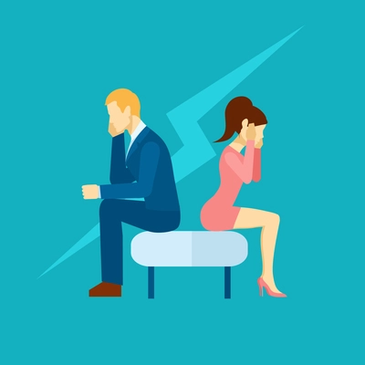 Depression icon with sad man and woman sitting on the couch flat vector illustration