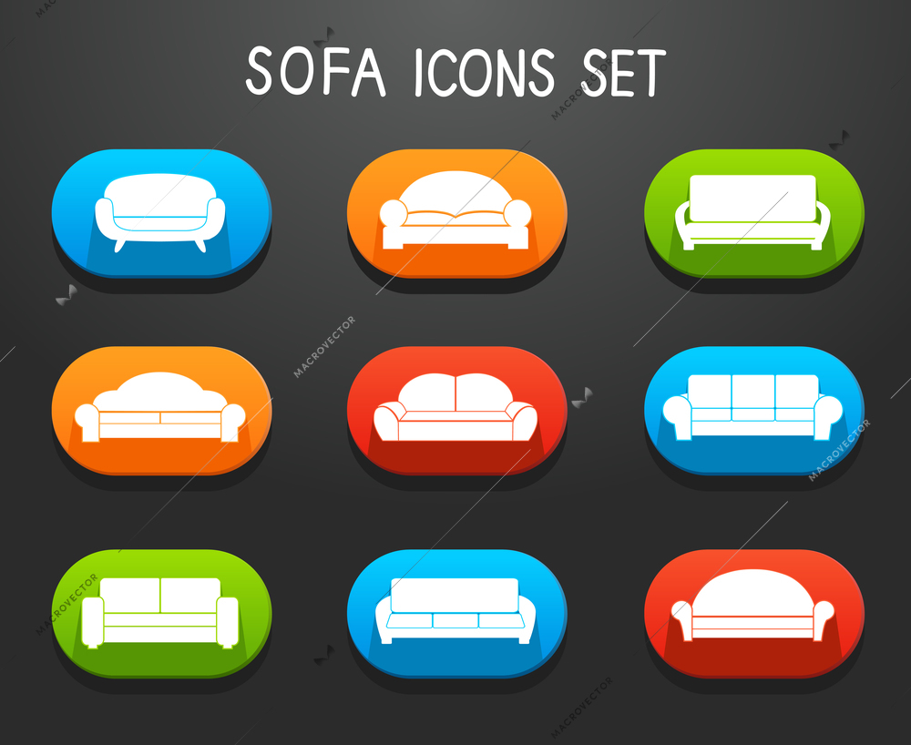 Sofas and couches furniture icons set for comfortable living room vector illustration