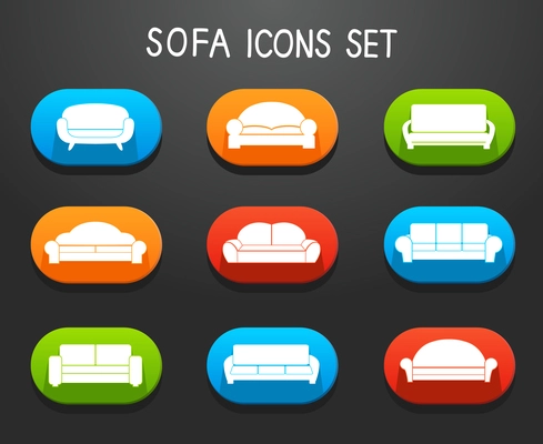 Sofas and couches furniture icons set for comfortable living room vector illustration