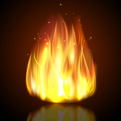 Fire burning campfire flame with sparks on dark background vector illustration