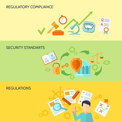 Compliance banner set with security standarts and regulations elements isolated vector illustration