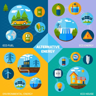 Alternative energy design concept set with eco fuel and house flat icons isolated vector illustration