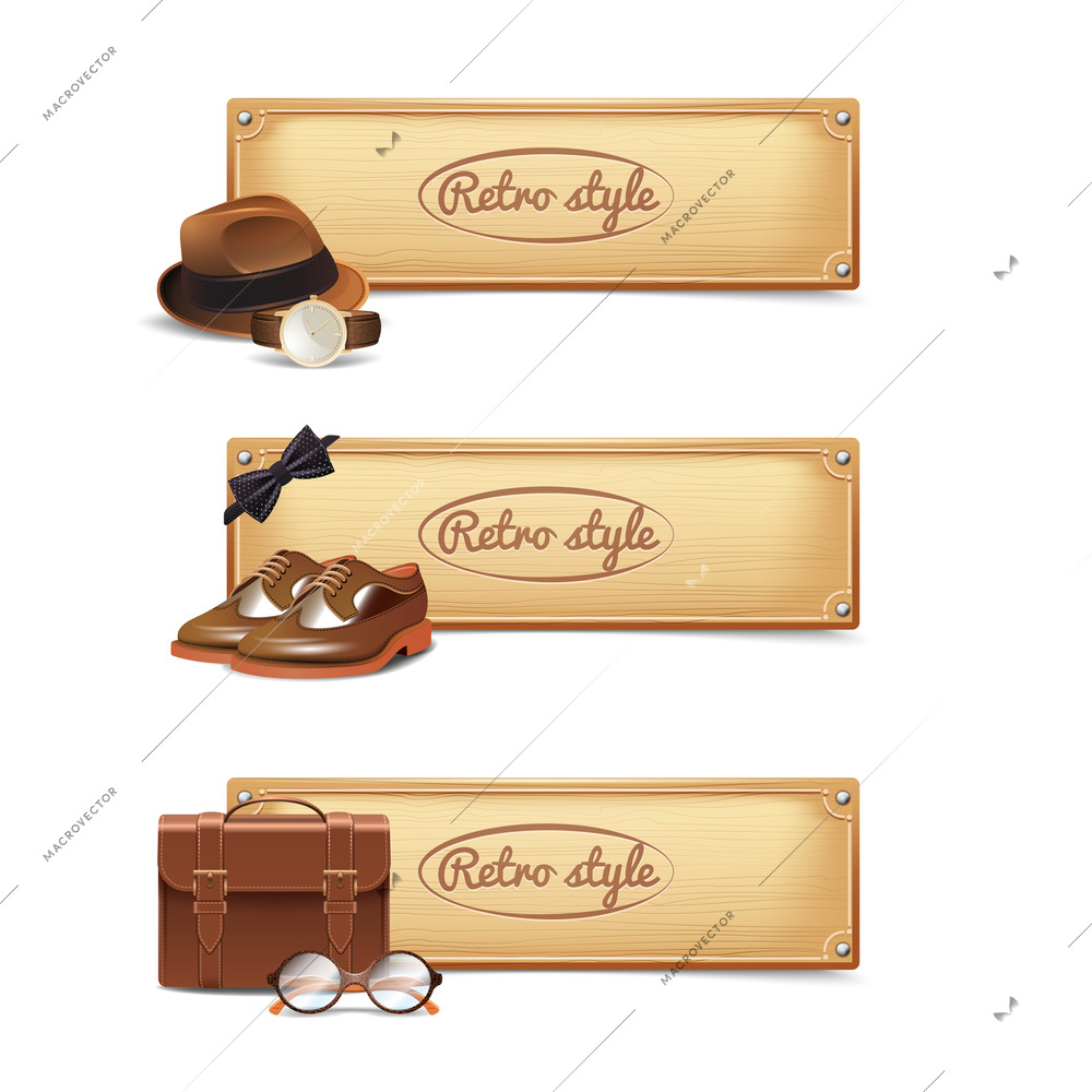 Gentleman horizontal banner set with realistic retro style accessories isolated vector illustration