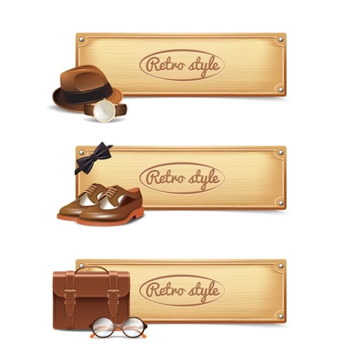Gentleman horizontal banner set with realistic retro style accessories isolated vector illustration