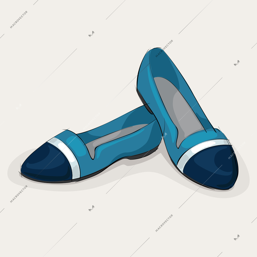 Casual woman's blue ballet flats isolated vector illustration