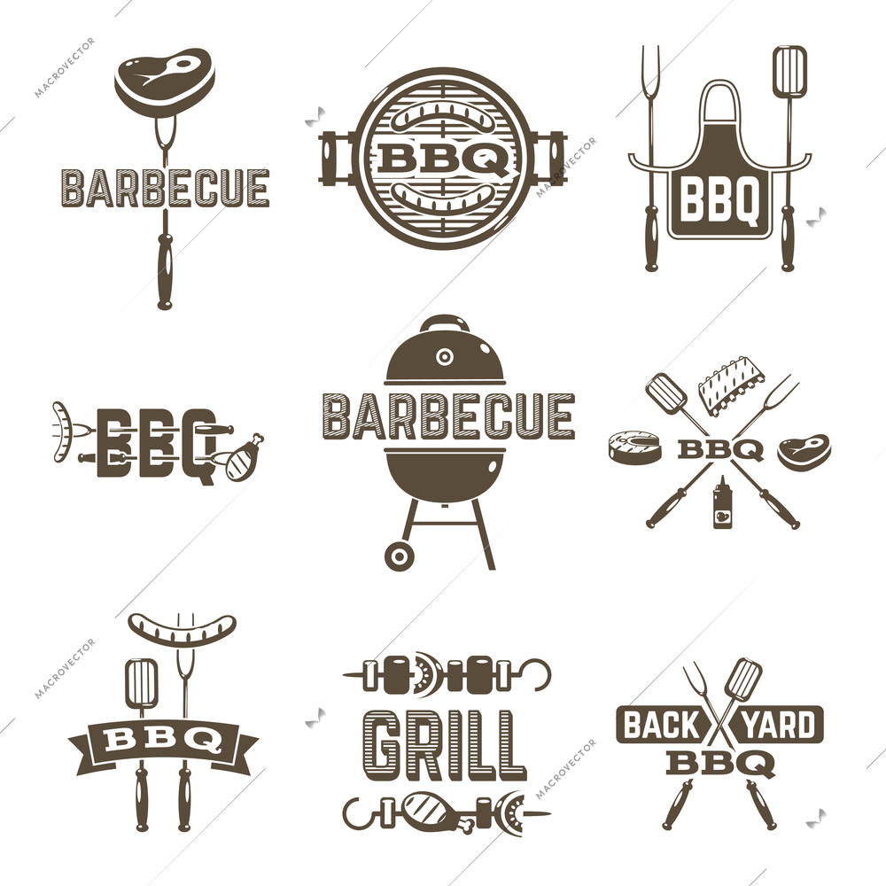 Barbecue and grill premium quality labels set isolated vector illustration