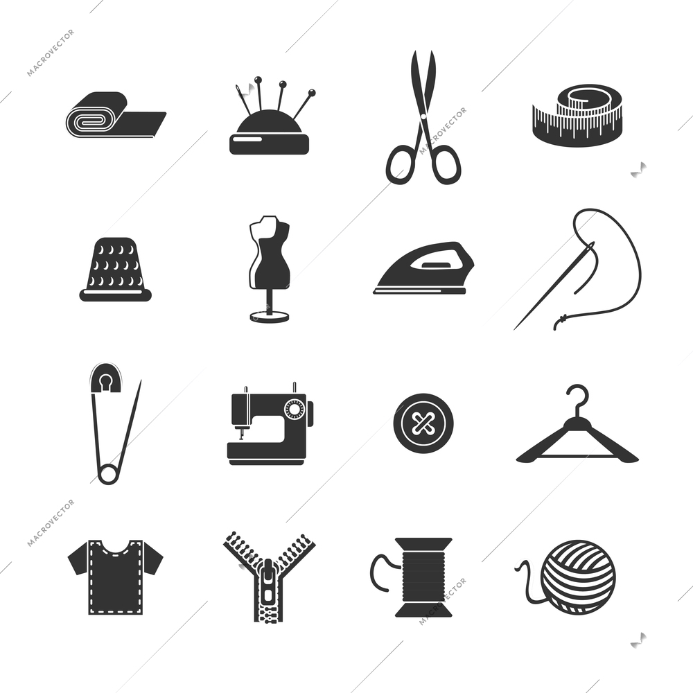 Sewing dressmaking and tailoring icon black set isolated vector illustration