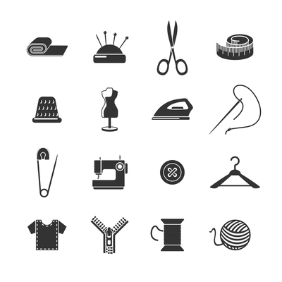 Sewing dressmaking and tailoring icon black set isolated vector illustration