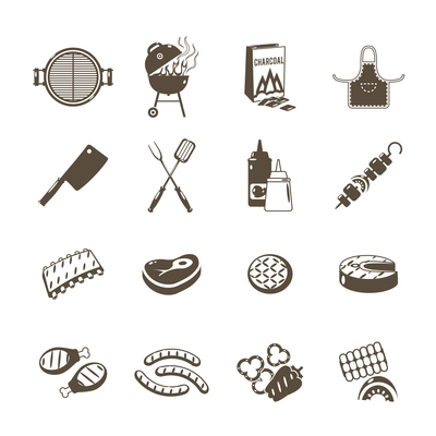 Barbecue grill and outdoor summer picnic utensil icons black set isolated vector illustration