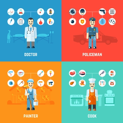 Profession design concept set with doctor policeman painter cook avatars isolated vector illustration