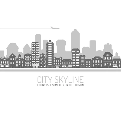 Black modern city view skyline poster with house and commercial buildings vector illustration
