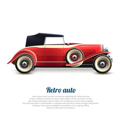 Retro auto red classic cabriolet car profile poster vector illustration