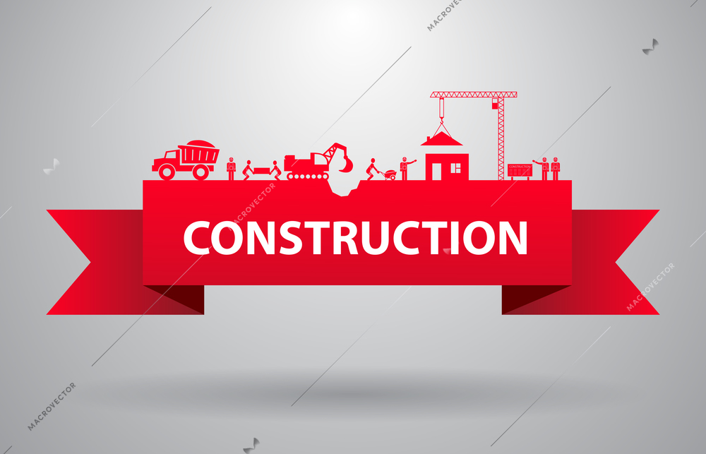 Red construction banner for infographics title or presentation vector illustration