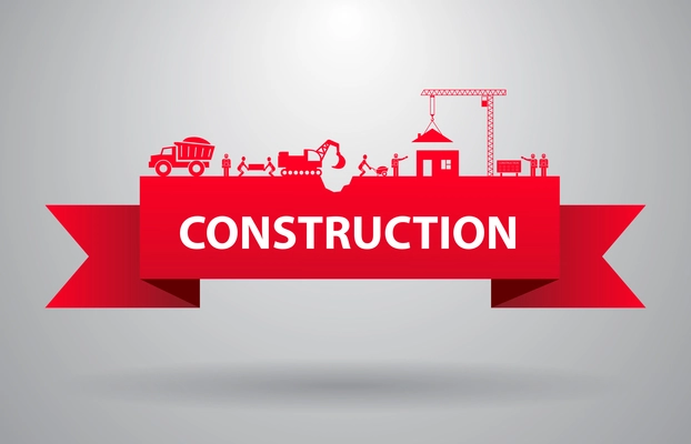 Red construction banner for infographics title or presentation vector illustration