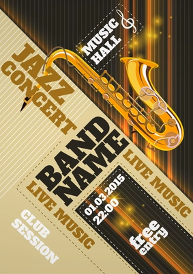 Jazz music concert club invitation poster with saxophone vector illustration