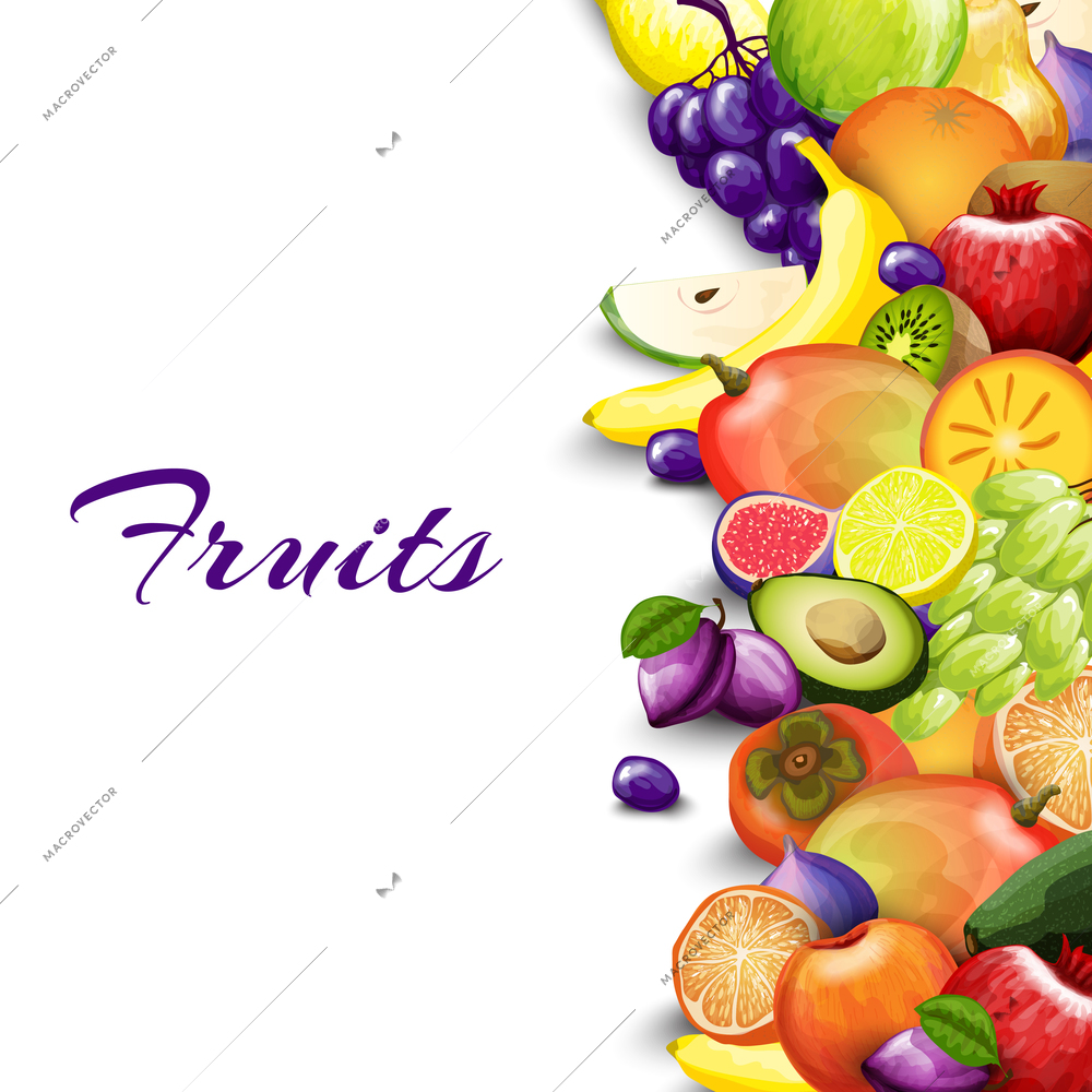 Natural summer market background with delicious fruits border vector illustration