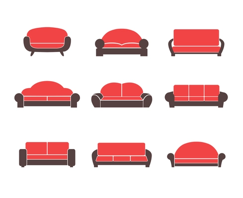 Comfortable sofas and couches furniture flat icons set for living room isolated vector illustration