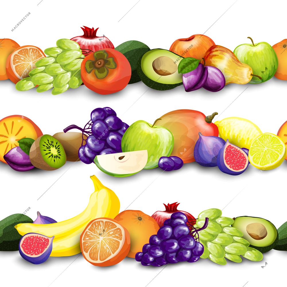 Fresh natural exotic fruit decorative borders design template vector illustration