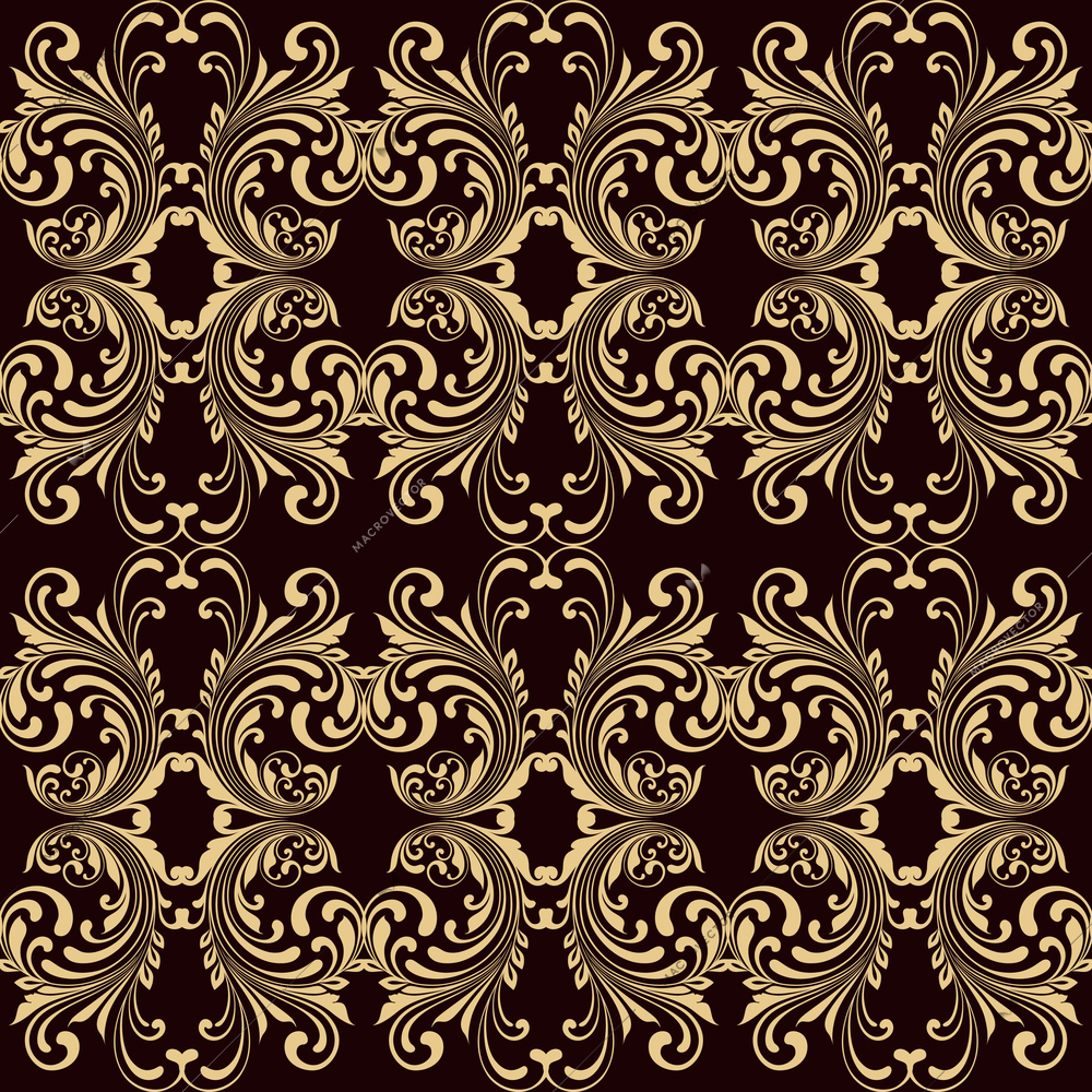 Horizontal yellow on brown ornamental seamless pattern background vector illustration