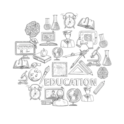 Education concept sketch with school and university study icons vector illustration