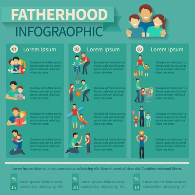 Fatherhood and parenthood infographics set with family activity symbols vector illustration