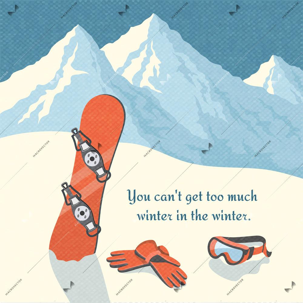 Snowboard winter mountain landscape background retro poster vector illustration