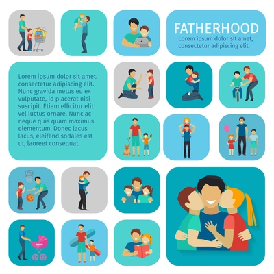 Fatherhood sport and leisure time flat decorative icons set isolated vector illustration