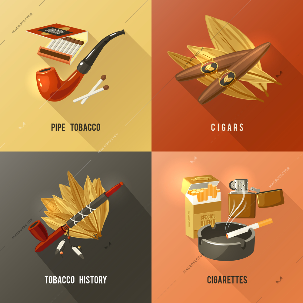 Tobacco design concept set with pipe cigars and cigarettes icons isolated vector illustration