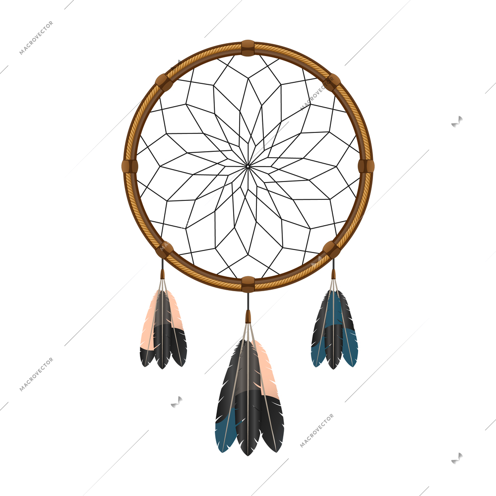 Native american indian magical  dream catcher with sacred feathers to filter thoughts icon sketch abstract vector illustration