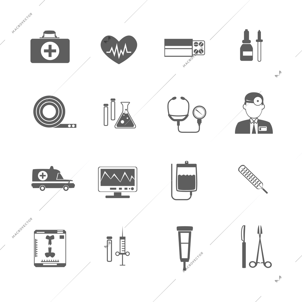 Simple black medical set icon on white background isolated vector illustration