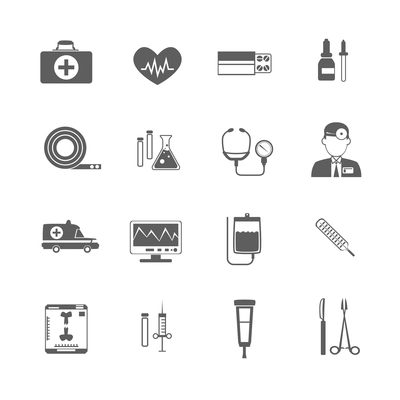 Simple black medical set icon on white background isolated vector illustration