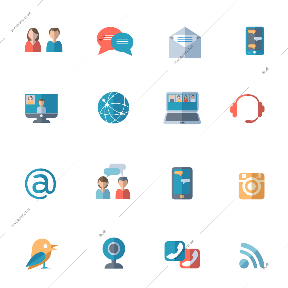 Social networks with computer laptop and smartphone icons set flat isolated vector illustration