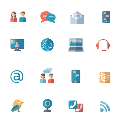 Social networks with computer laptop and smartphone icons set flat isolated vector illustration