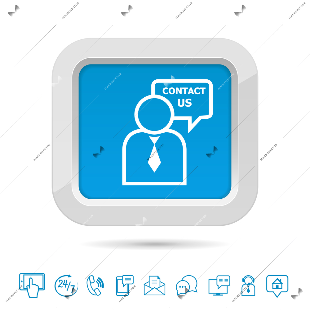 Contact us button template with helpdesk service and customer icons isolated vector illustration
