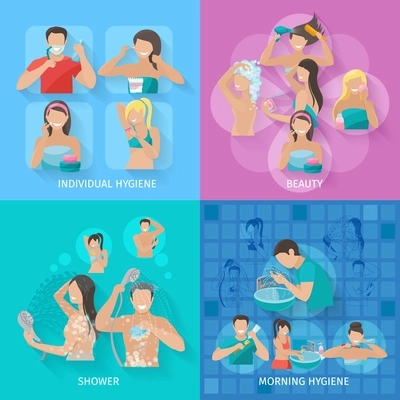 Hygiene design concept set with beauty and shower flat icons isolated vector illustration